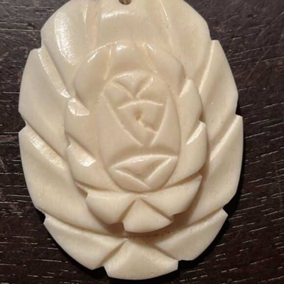 Vintage Red Beaded Necklace with Hand Carved White Pendant - Picture 3 of 5